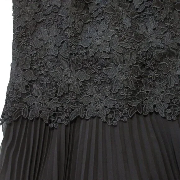 NWT Rickie Freeman for Teri Jon Off-Shoulder Midi in Black Lace Pleated Dress 12 - Picture 3 of 7